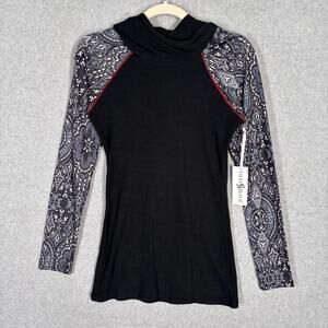 Laura Hlavac Tunic Top Small Paisley Cowl Hood Performance Artsy Lagenlook Yoga‎